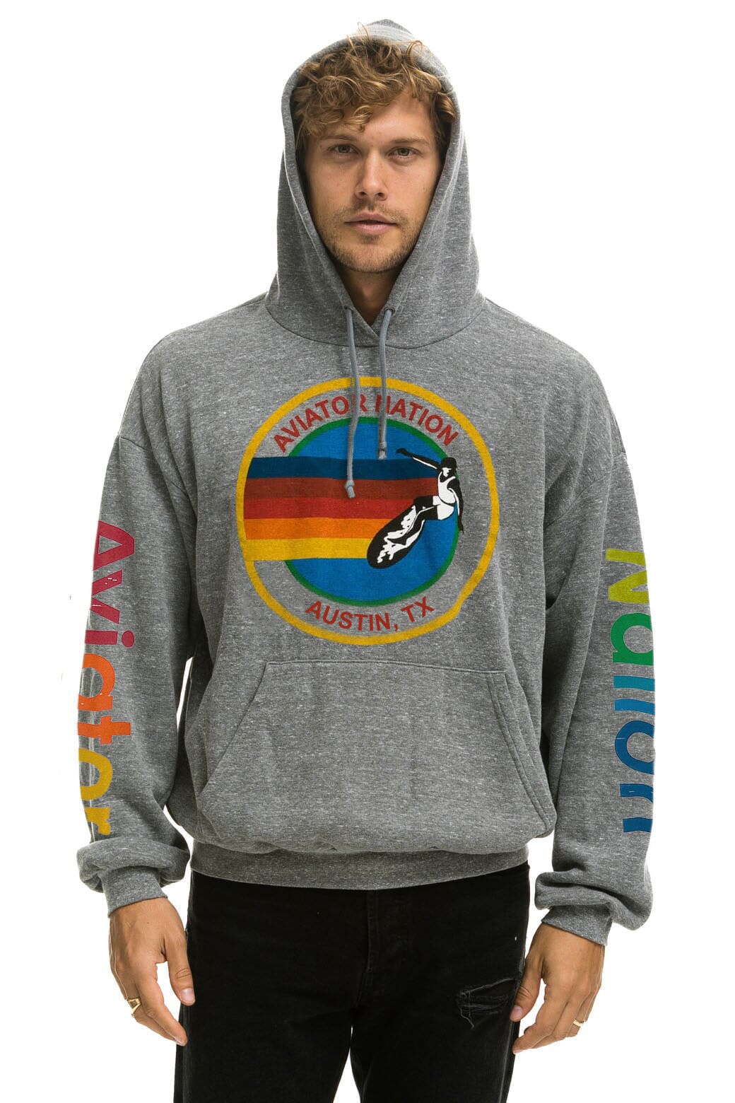 AVIATOR NATION AUSTIN RELAXED PULLOVER HOODIE - HEATHER GREY - Image 2