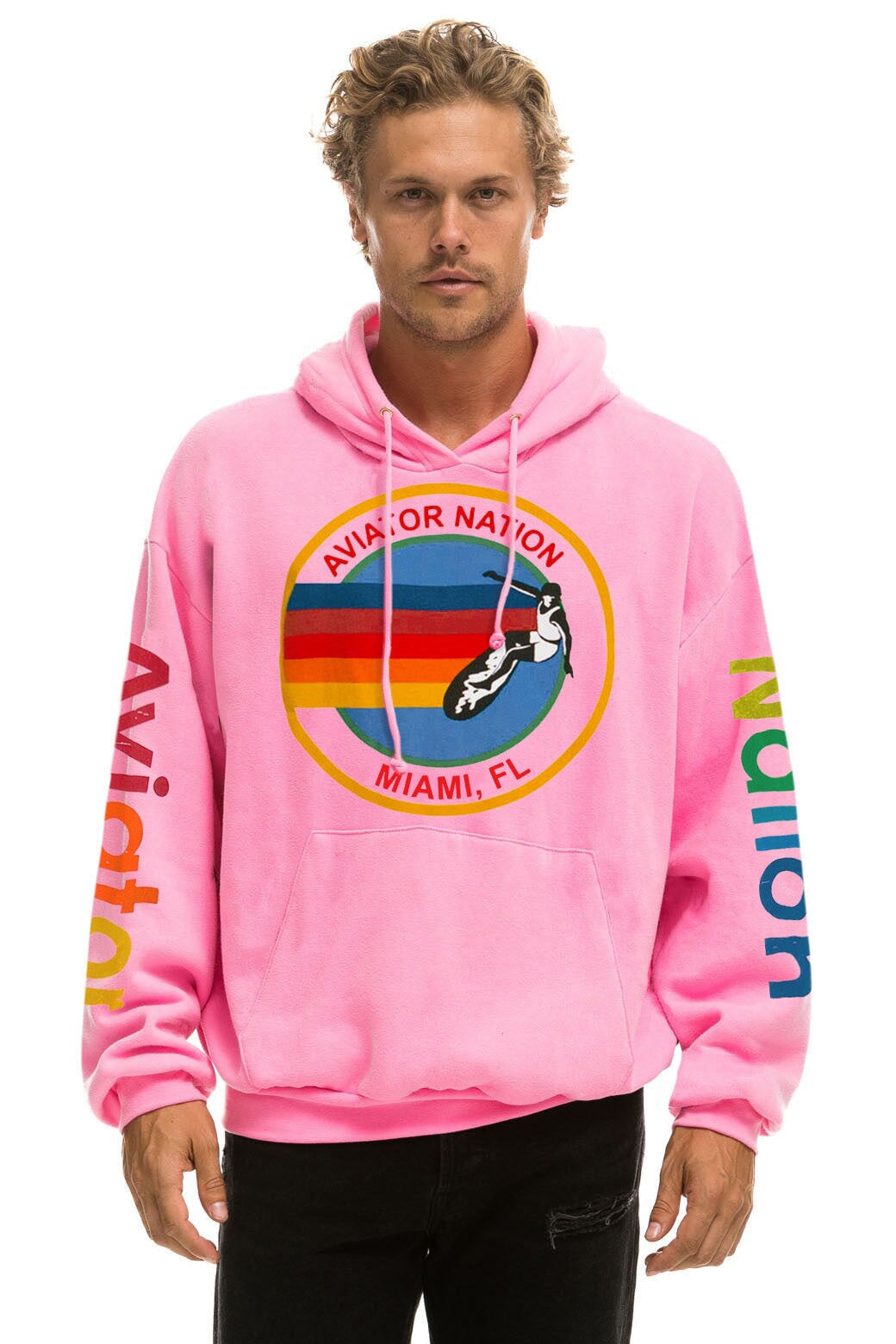 AVIATOR NATION MIAMI RELAXED PULLOVER HOODIE - NEON PINK - Image 2