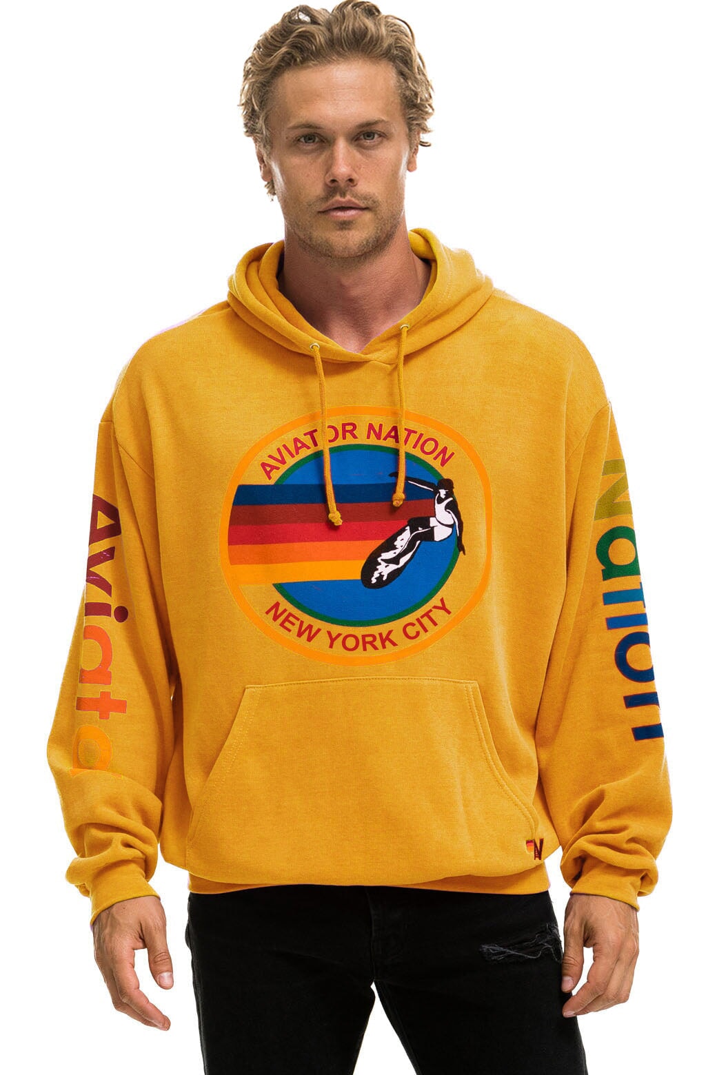 AVIATOR NATION NEW YORK CITY RELAXED PULLOVER HOODIE - GOLD - Image 2