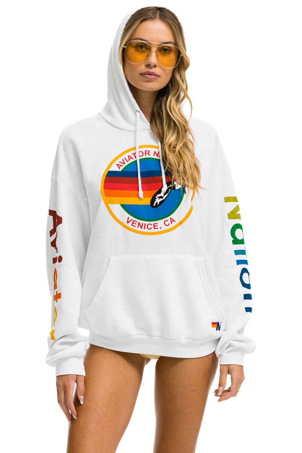 AVIATOR NATION RELAXED PULLOVER HOODIE - WHITE
