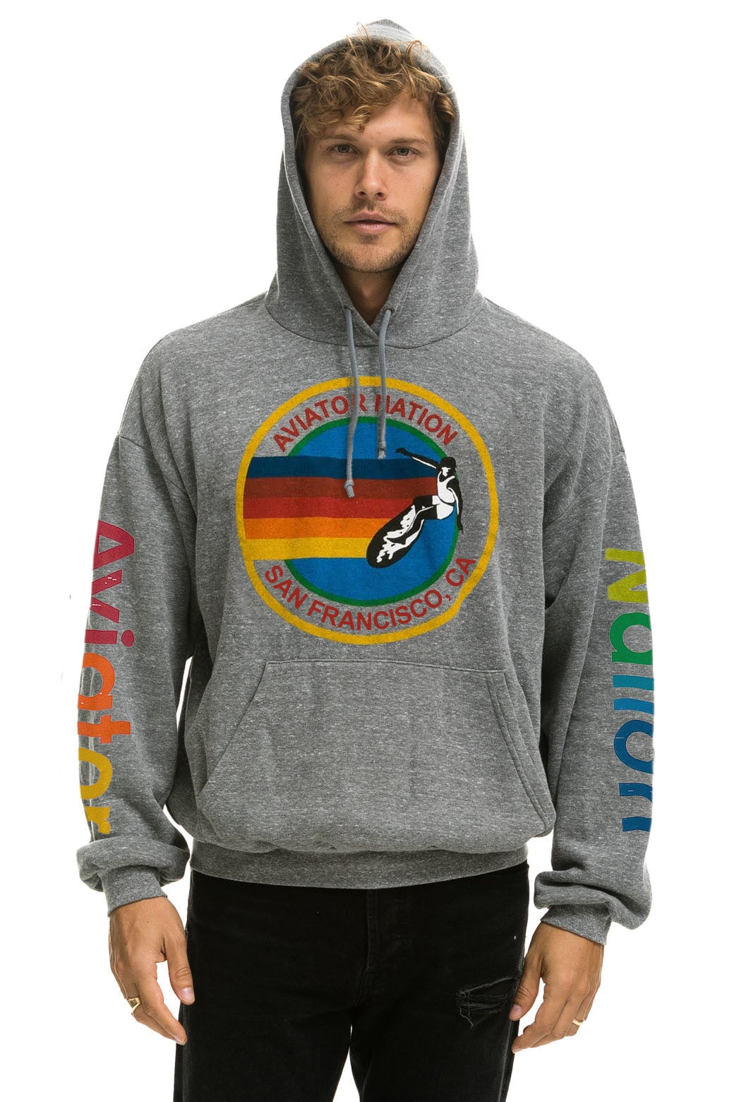 AVIATOR NATION SAN FRANCISCO RELAXED PULLOVER HOODIE - HEATHER GREY - Image 2