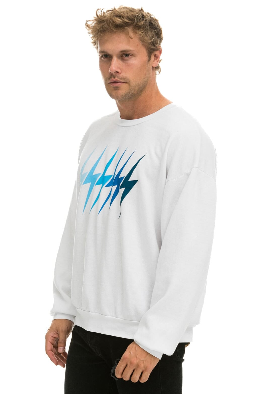 BOLT GRADIENT RELAXED CREW SWEATSHIRT - WHITE // BLUE - Image 4