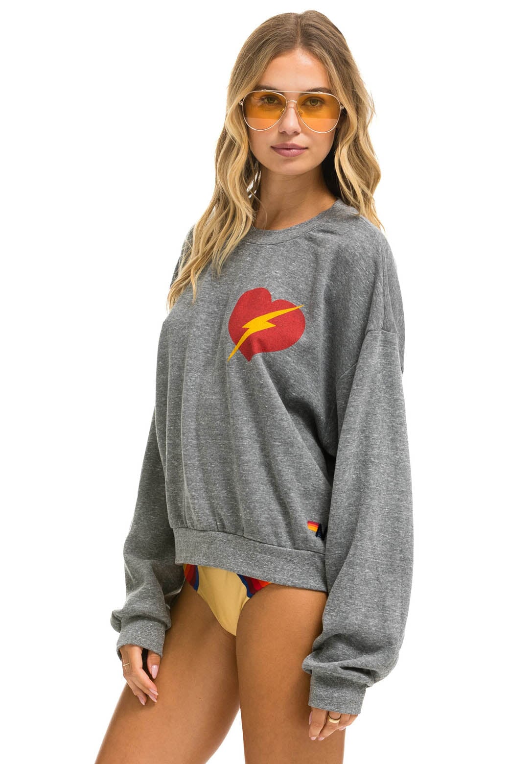 BOLT HEART RELAXED CREW SWEATSHIRT - HEATHER GREY - Image 2
