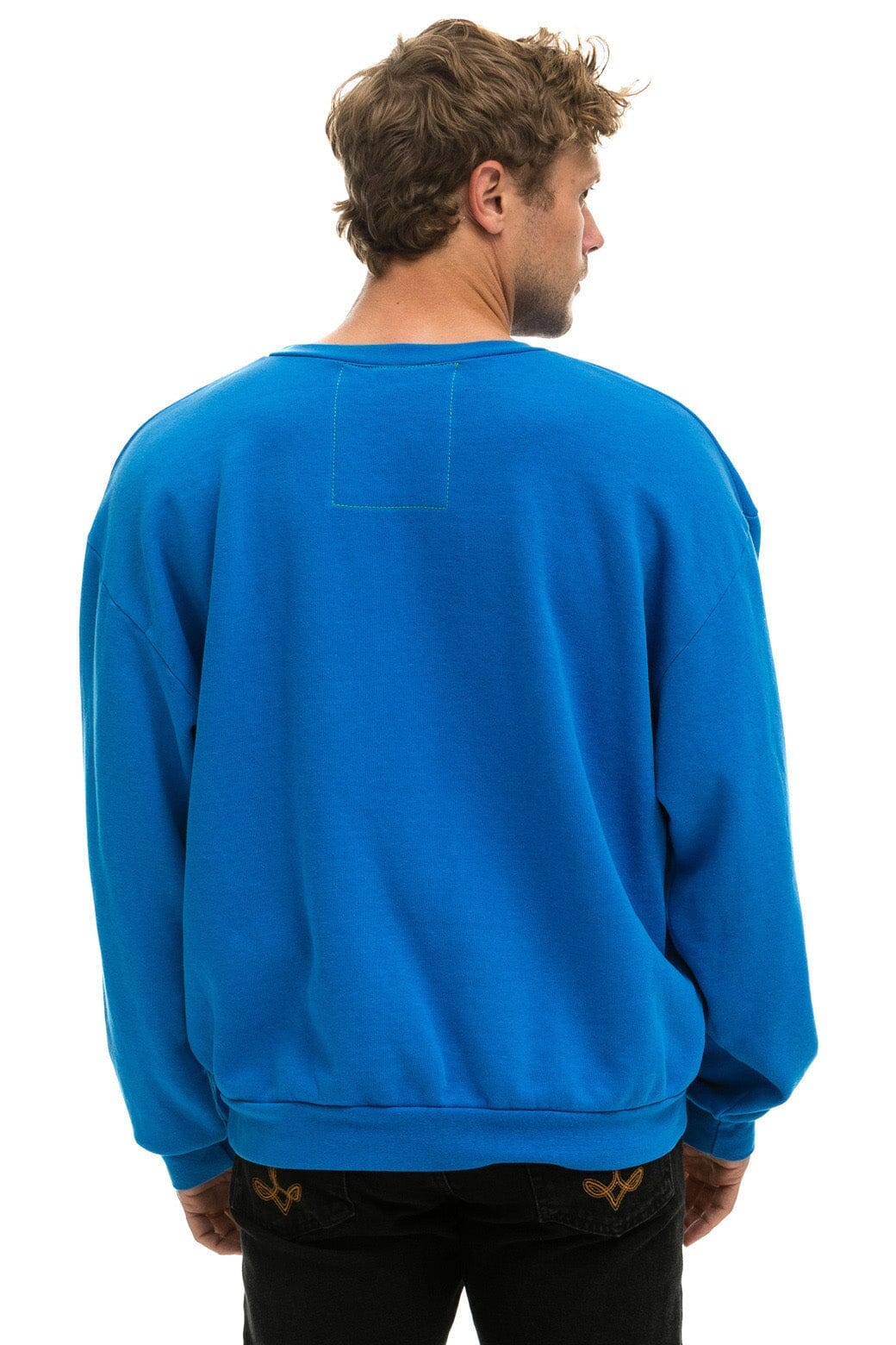 BOLT STITCH RELAXED CREW SWEATSHIRT - OCEAN // NEON YELLOW - Image 4
