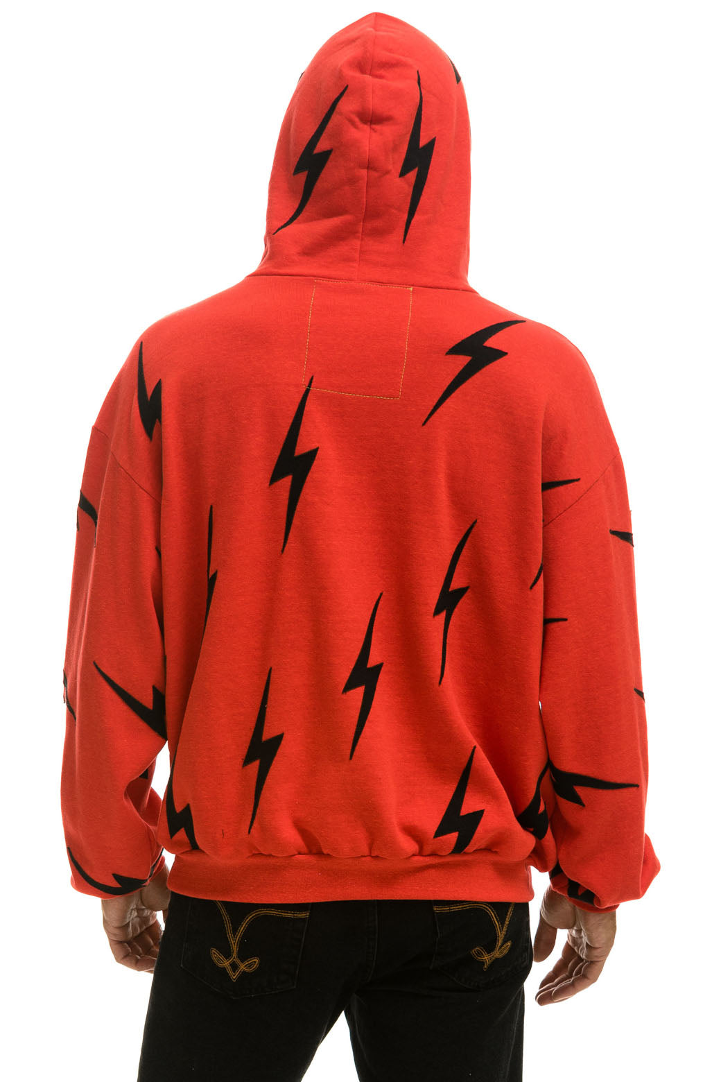 BOLT STITCH REPEAT RELAXED PULLOVER HOODIE WITH POCKET ZIPPERS - RED // BLACK - Image 10