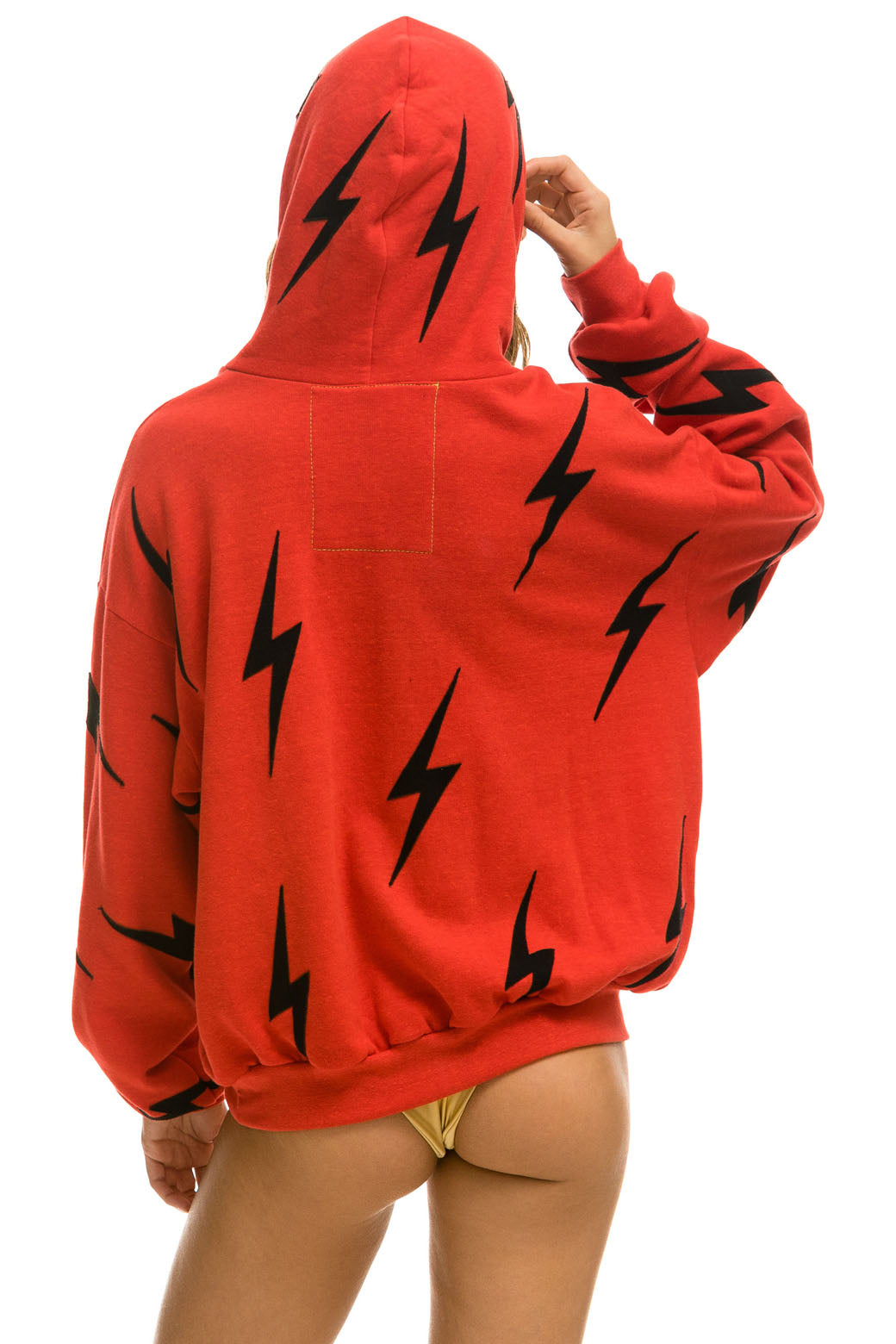 BOLT STITCH REPEAT RELAXED PULLOVER HOODIE WITH POCKET ZIPPERS - RED // BLACK - Image 9