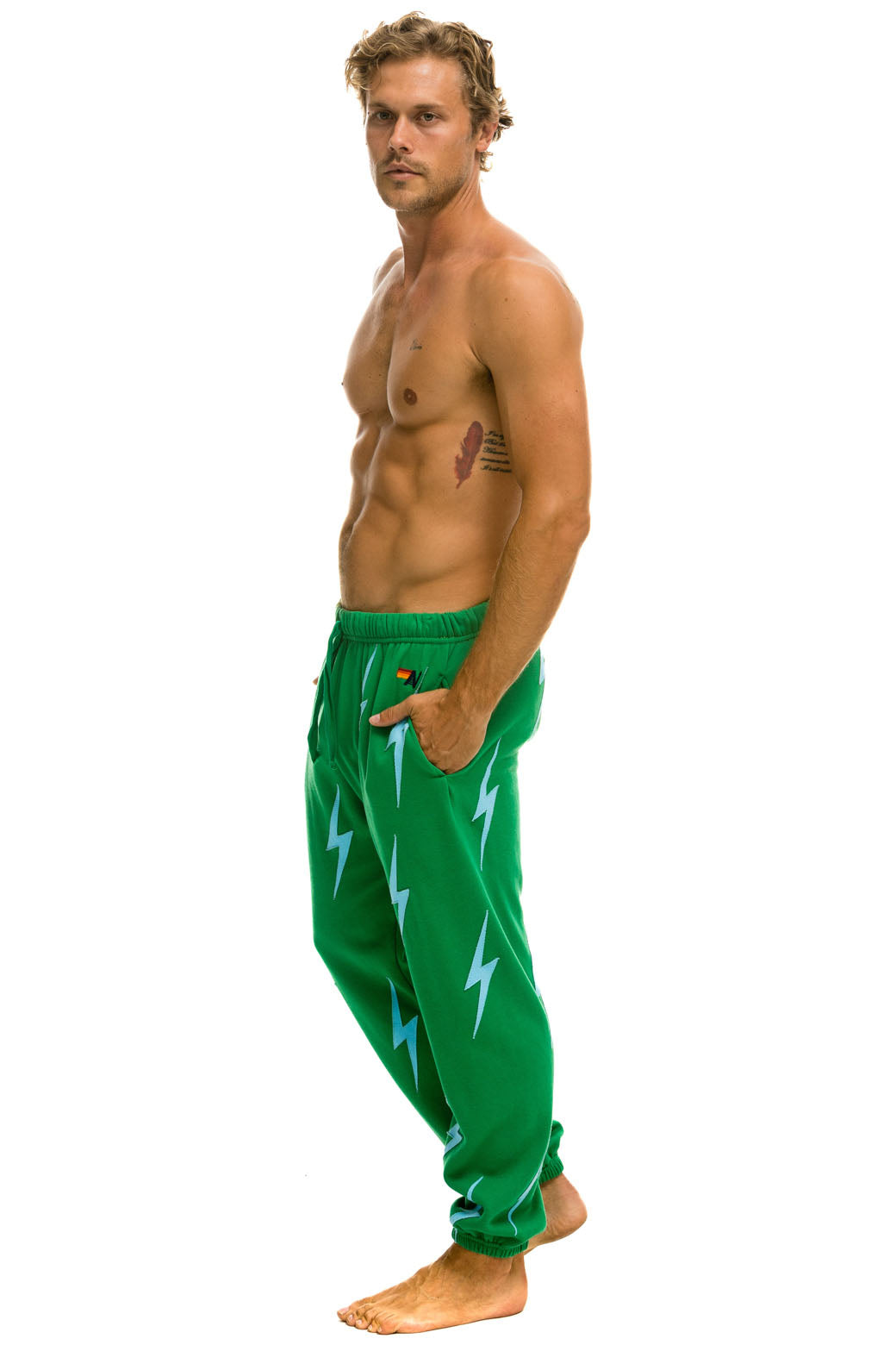 BOLT STITCH REPEAT SWEATPANTS - KELLY GREEN // BLUE - Image 2