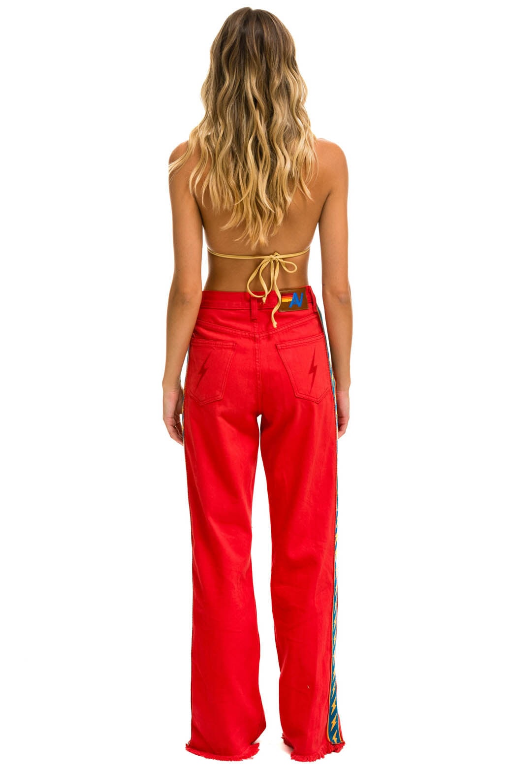 BOLT STRIPE HI RISE WIDE-LEG GYPSY JEAN - RED - Image 3
