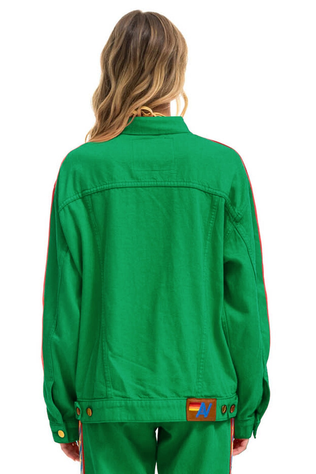 BOLT STRIPE OVERSIZED CONCERT DENIM JACKET - KELLY GREEN - Image 2