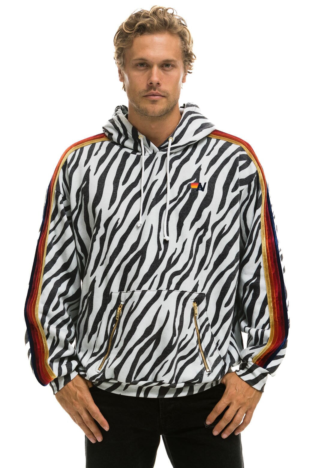 CLASSIC RELAXED PULLOVER HOODIE WITH ZIPPER POCKETS - ZEBRA - Image 4