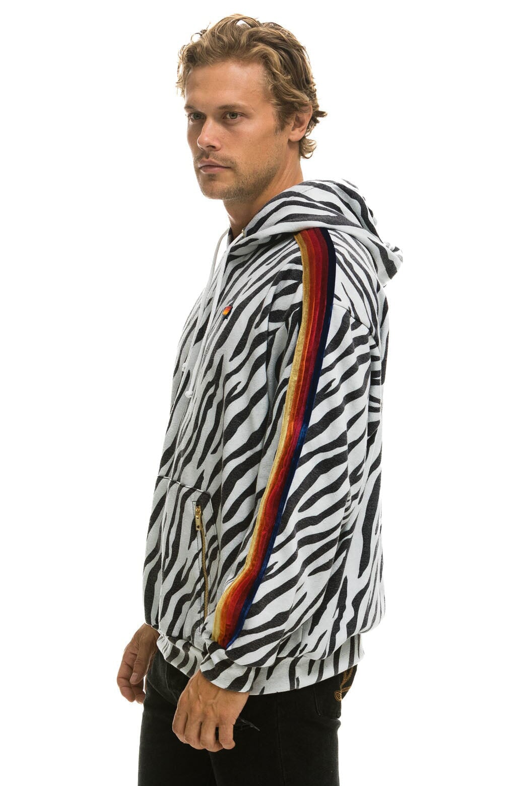CLASSIC RELAXED PULLOVER HOODIE WITH ZIPPER POCKETS - ZEBRA - Image 6