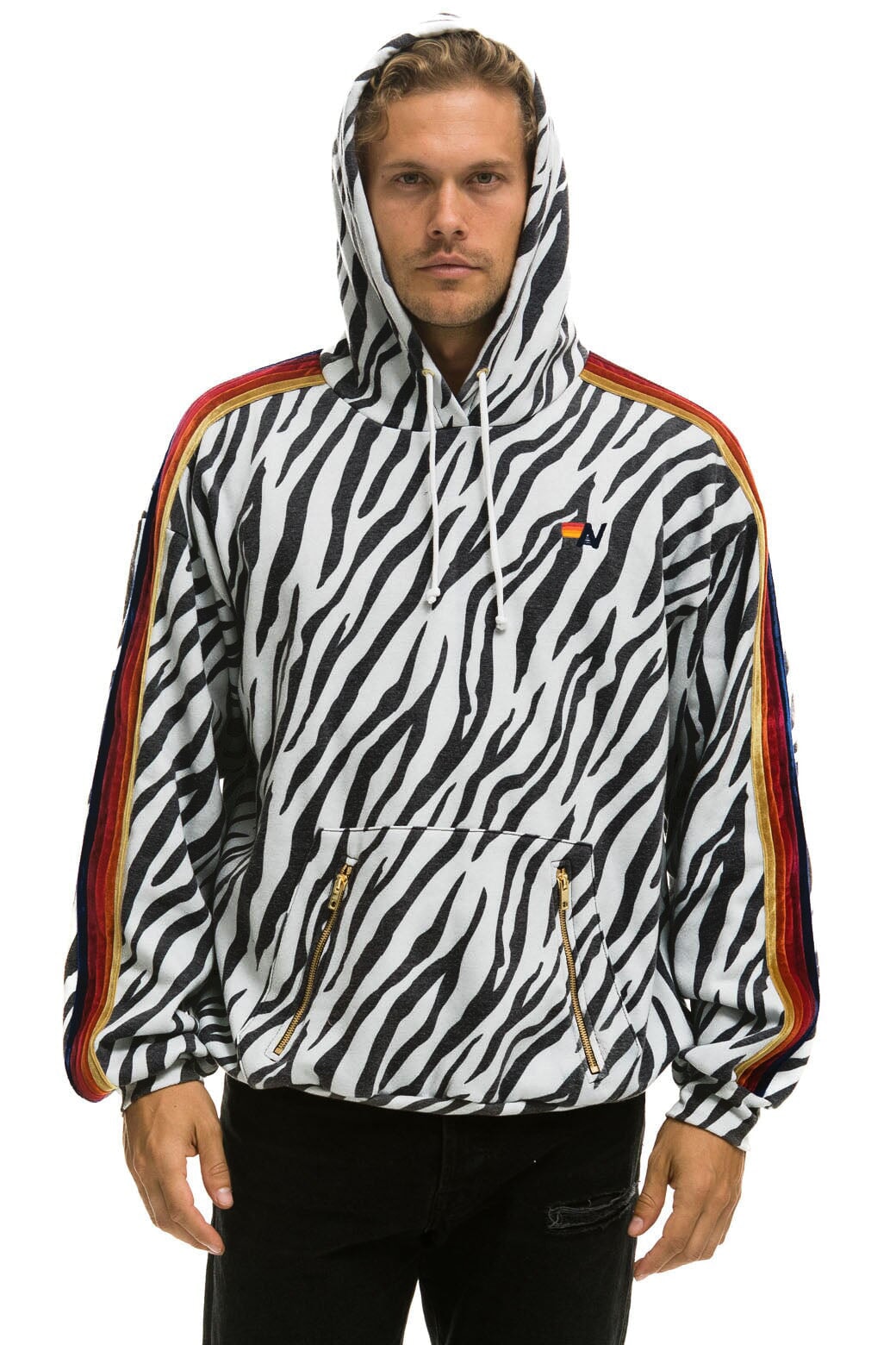CLASSIC RELAXED PULLOVER HOODIE WITH ZIPPER POCKETS - ZEBRA - Image 2