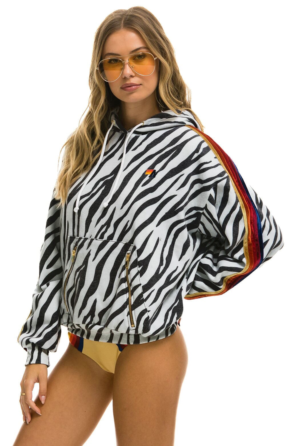 CLASSIC RELAXED PULLOVER HOODIE WITH ZIPPER POCKETS - ZEBRA - Image 3