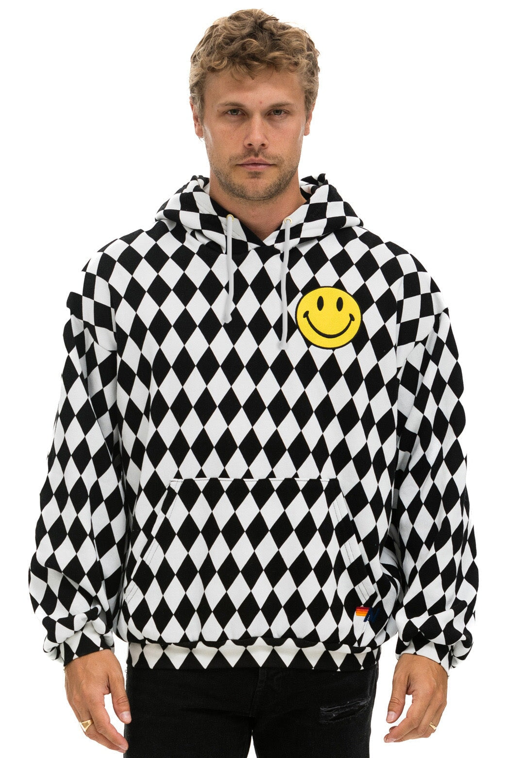 DIAMOND SMILEY 2 EMBRIODERY RELAXED PULLOVER HOODIE - WHITE // BLACK - Image 6