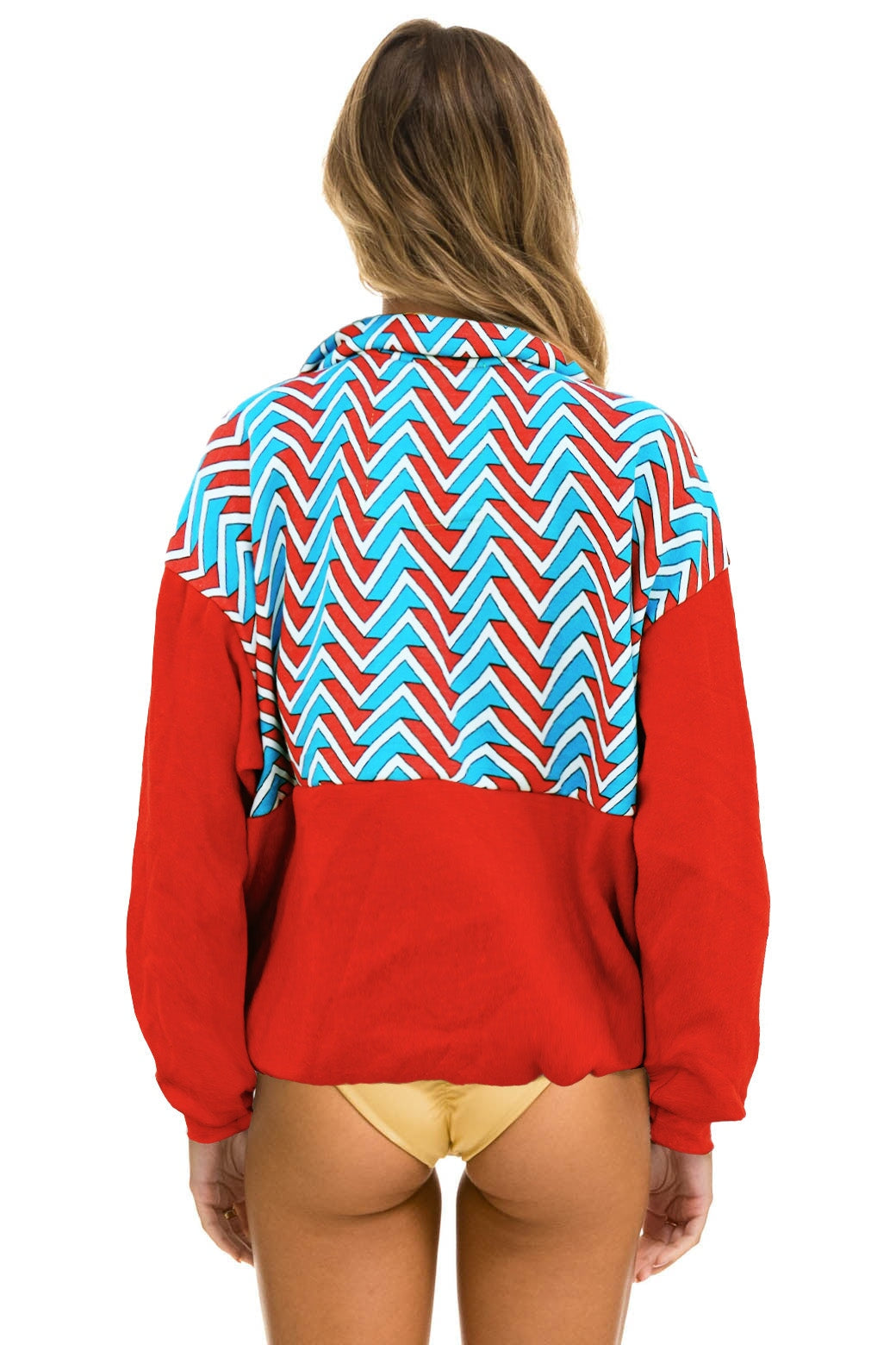 GEO ZIG BOLT EMBROIDERY FLEECE HALF ZIP COLOR BLOCK SWEATSHIRT - RED // BLUE - Image 2