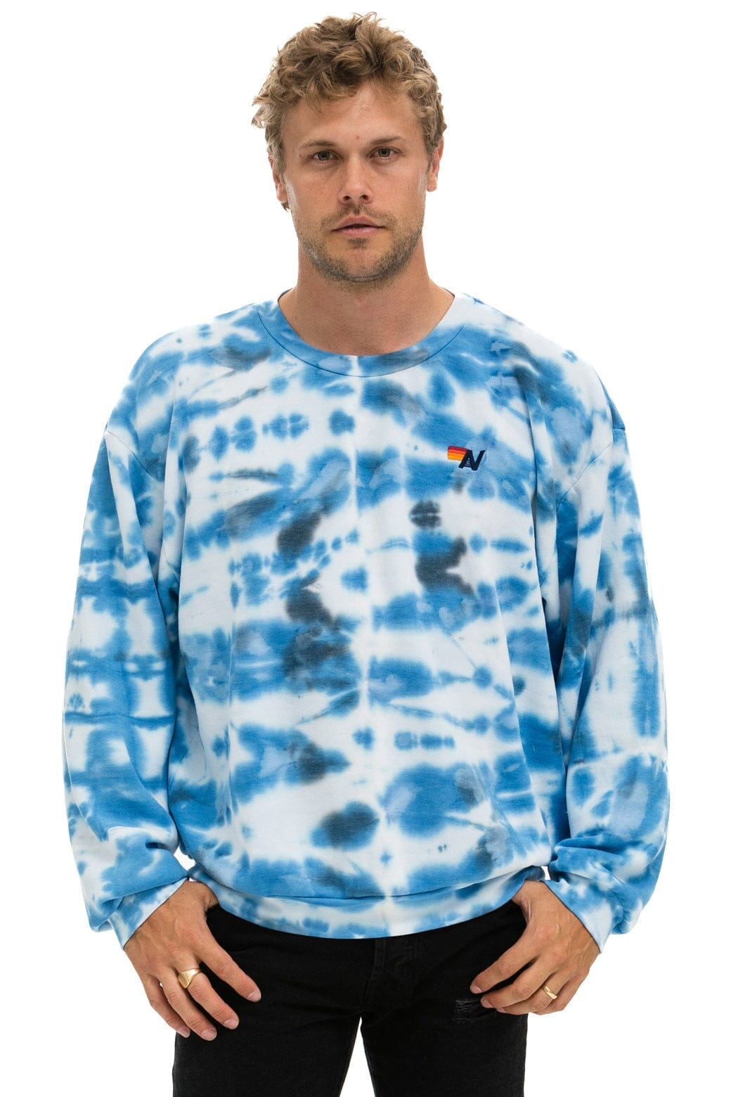 HAND DYED RELAXED CREW SWEATSHIRT - TIE DYE BLUE - Image 2