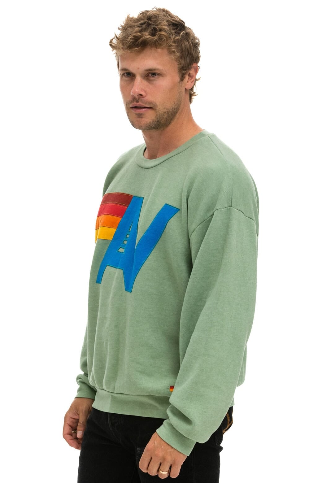 LOGO STITCH RELAXED CREW SWEATSHIRT - SAGE - Image 4