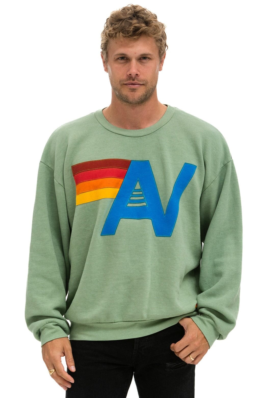 LOGO STITCH RELAXED CREW SWEATSHIRT - SAGE - Image 2