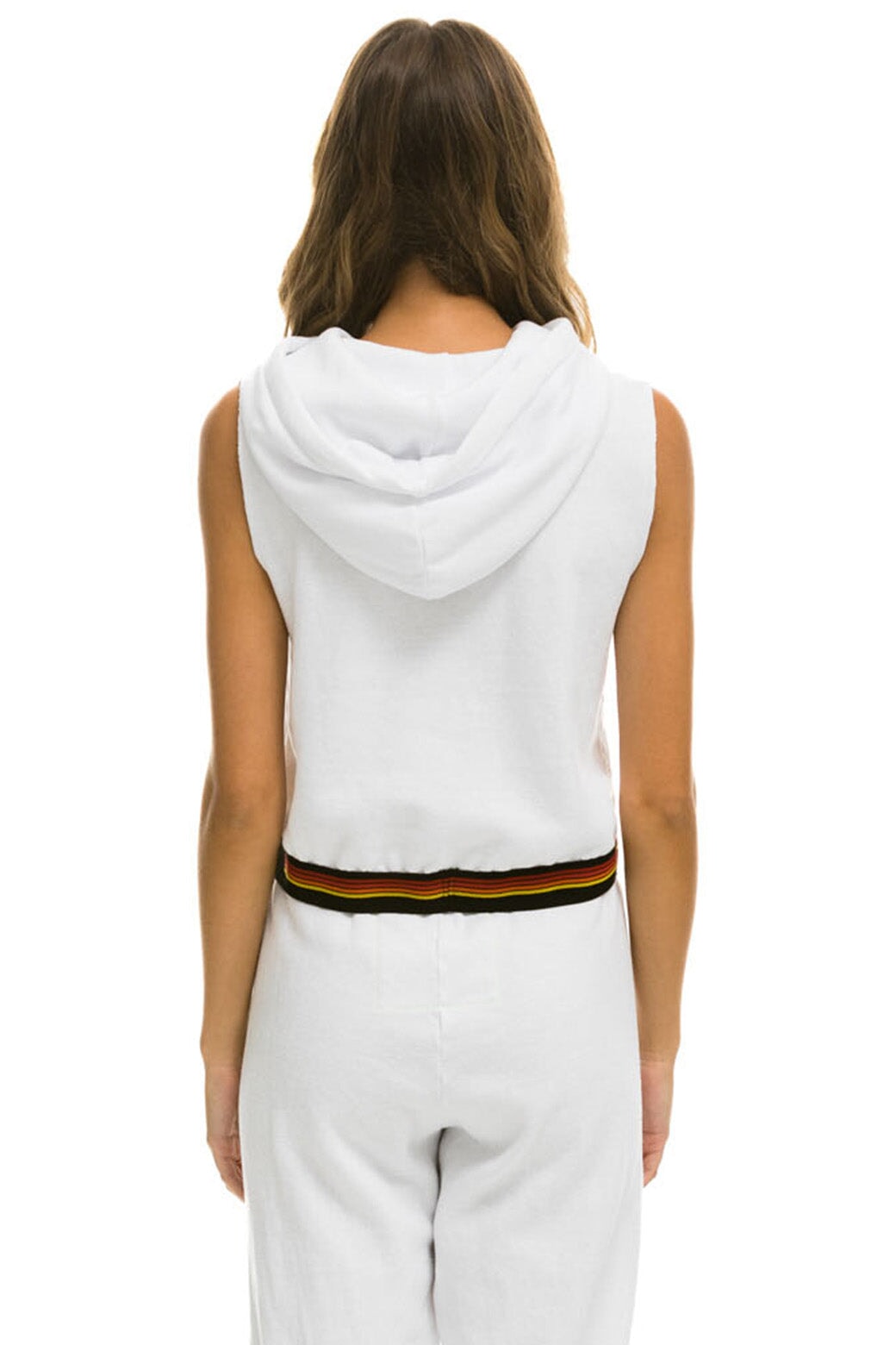 LOGO STRIPE SLEEVELESS CROP PULLOVER HOODIE - WHITE - Image 4