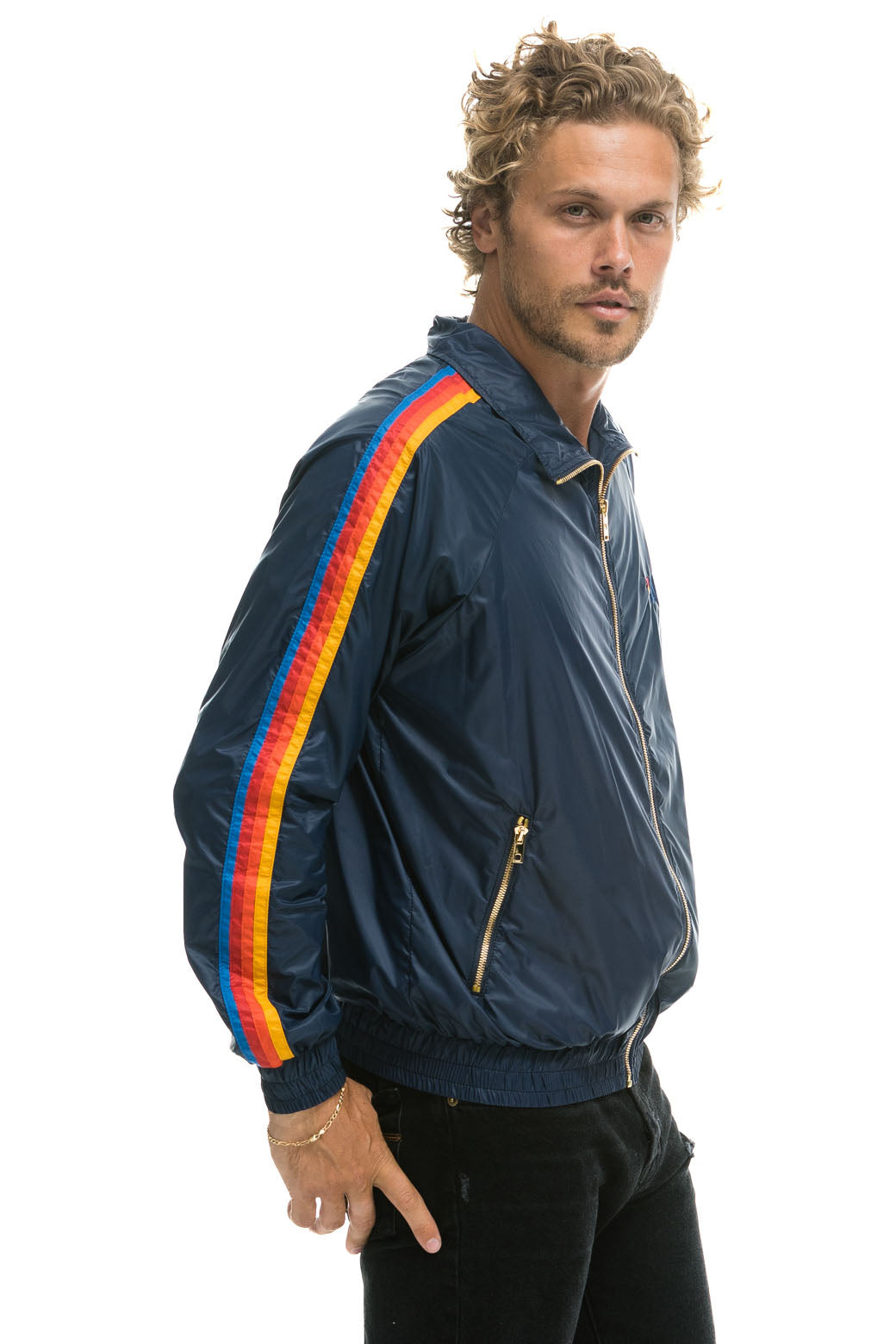 MEN'S 4 STRIPE WINDBREAKER - NAVY - Image 5