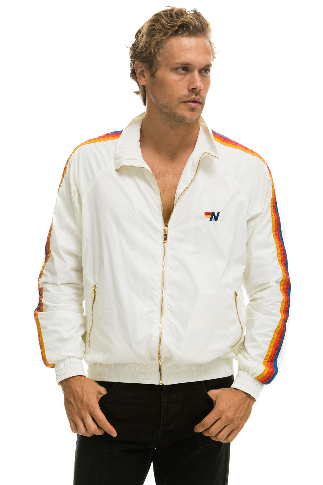 MEN'S 4 STRIPE WINDBREAKER - WHITE - Image 3