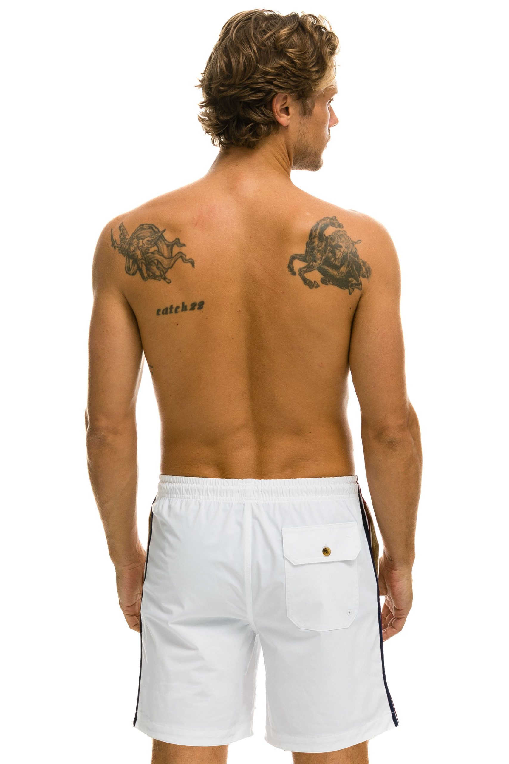 MEN'S 5 STRIPE FLEX SHORTS 7 INCH - WHITE - Image 3