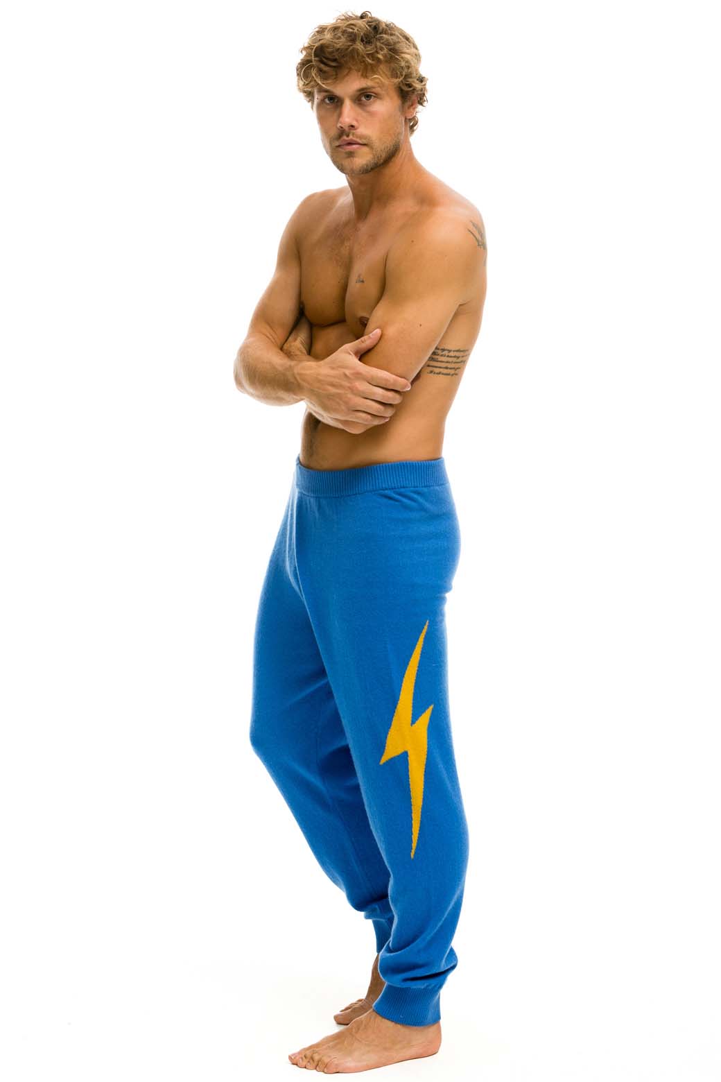 MEN'S BOLT CASHMERE LIGHT SWEATER PANT - VINTAGE BLUE // GOLD BOLT
