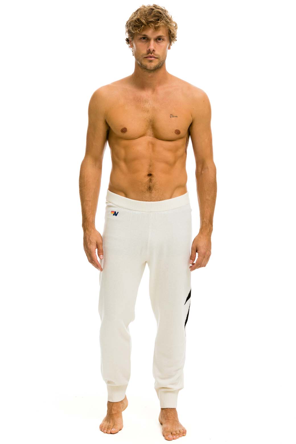 MEN'S BOLT CASHMERE LIGHT SWEATER PANT - VINTAGE WHITE // BLACK BOLT - Image 3