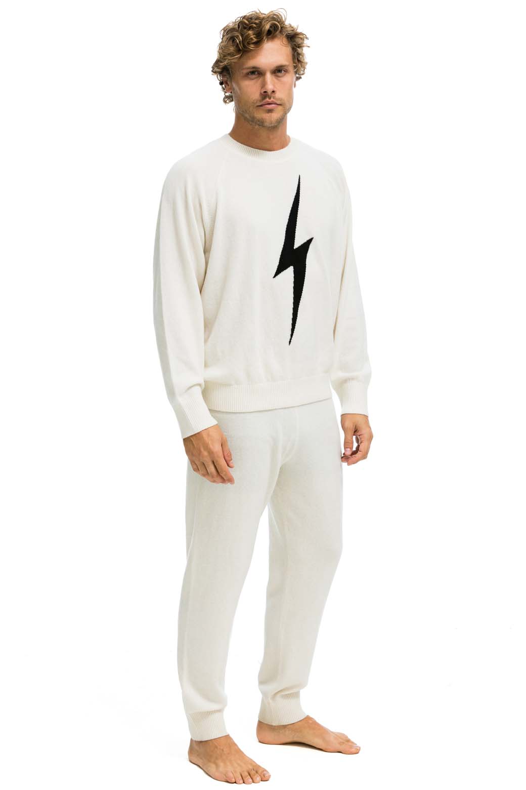 MEN'S BOLT CASHMERE LIGHT SWEATER PANT - VINTAGE WHITE // BLACK BOLT - Image 6