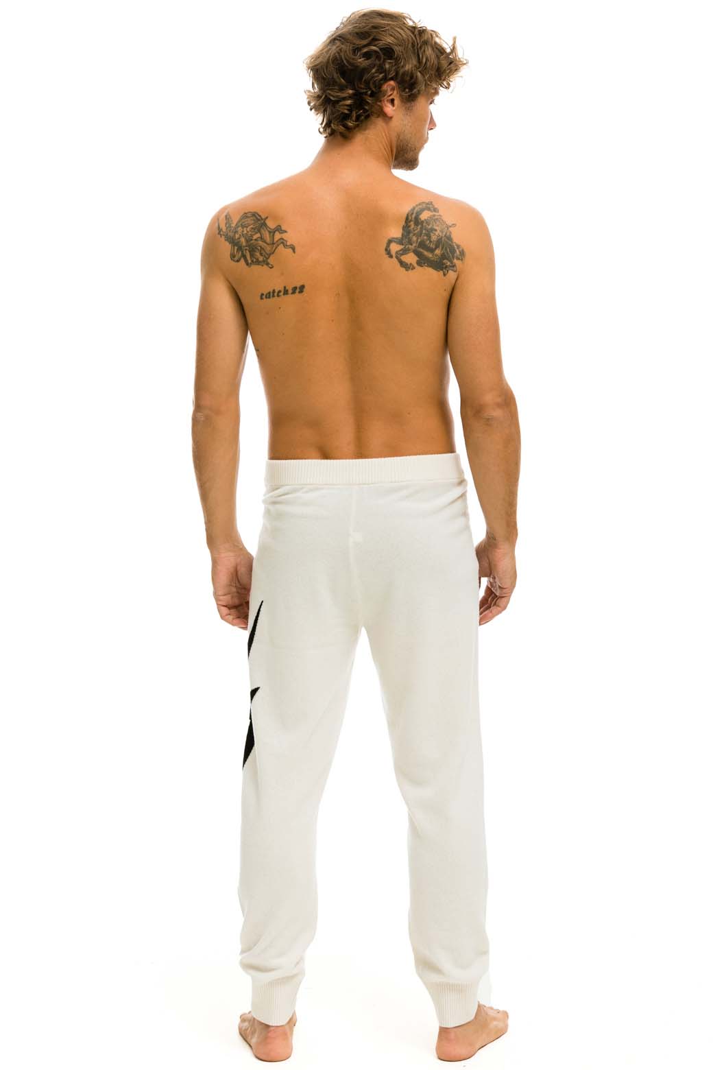MEN'S BOLT CASHMERE LIGHT SWEATER PANT - VINTAGE WHITE // BLACK BOLT - Image 4