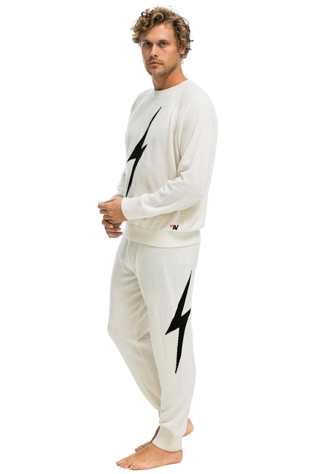 MEN'S BOLT CASHMERE LIGHT SWEATER PANT - VINTAGE WHITE // BLACK BOLT - Image 5