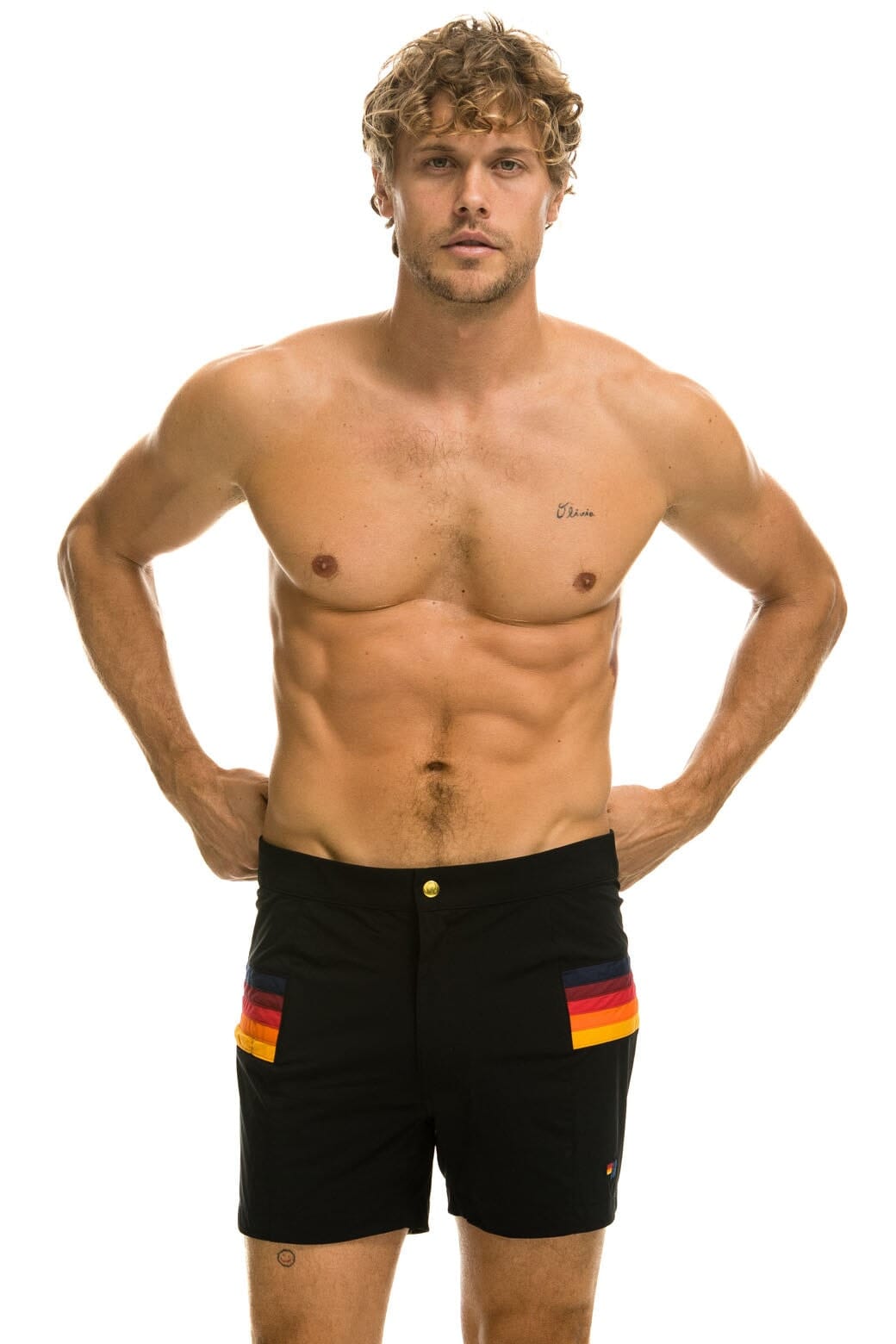 MEN'S HORIZONTAL 5 STRIPE FLEX SHORTS - BLACK - Image 5