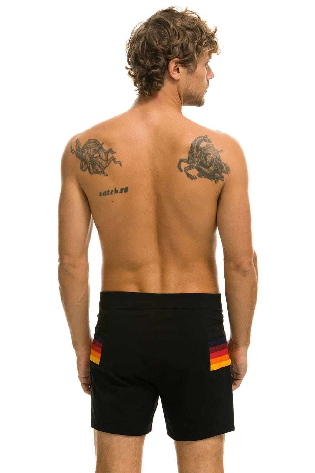 MEN'S HORIZONTAL 5 STRIPE FLEX SHORTS - BLACK - Image 4