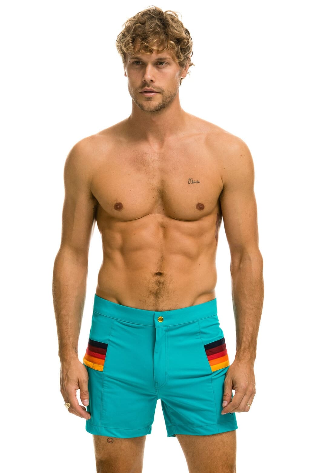 MEN'S HORIZONTAL 5 STRIPE FLEX SHORTS - JADE - Image 5