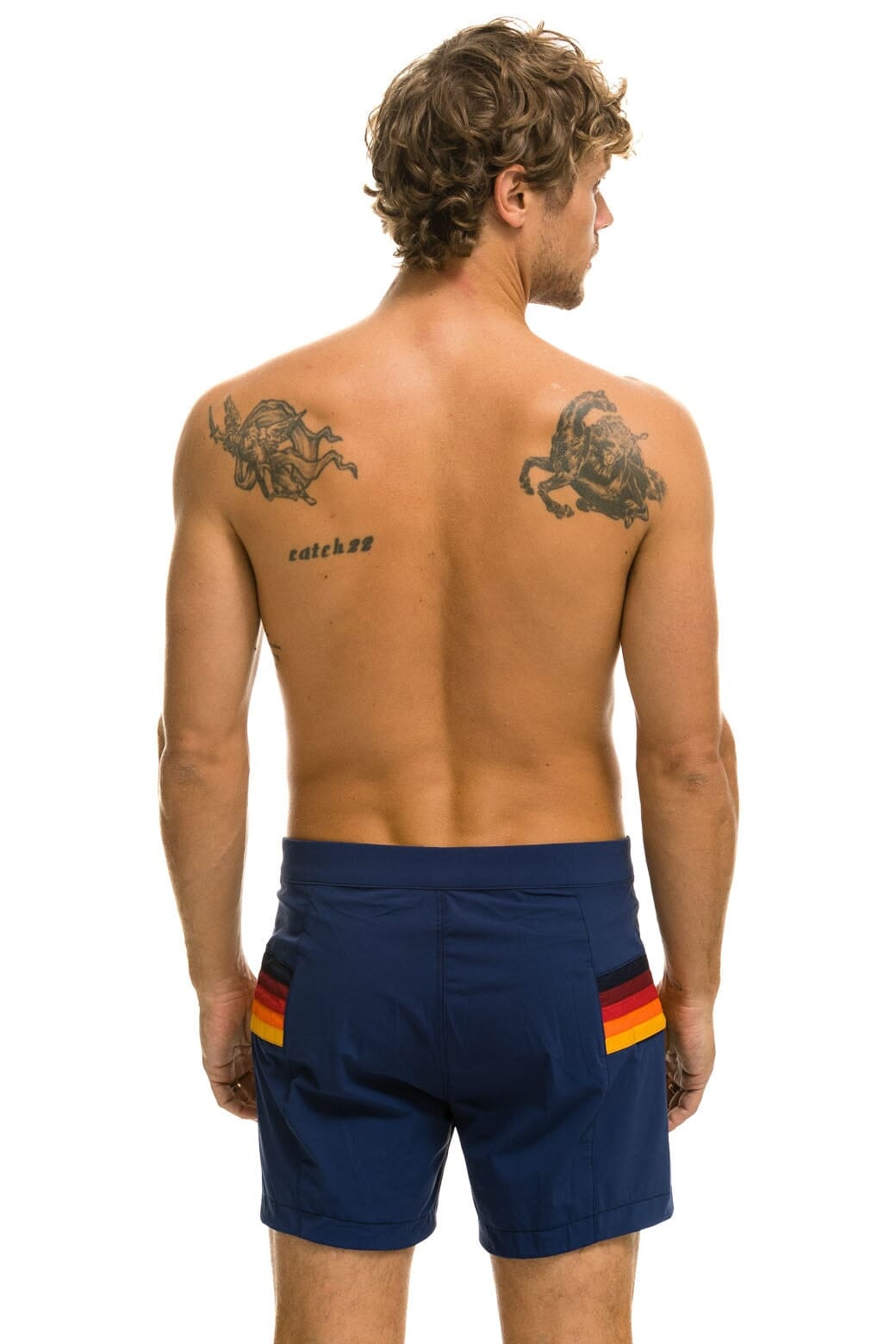 MEN'S HORIZONTAL 5 STRIPE FLEX SHORTS - NAVY - Image 4