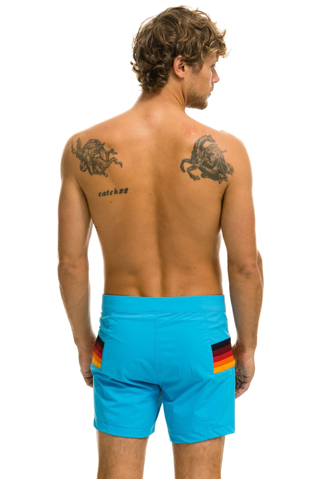 MEN'S HORIZONTAL 5 STRIPE FLEX SHORTS - NEON BLUE - Image 3