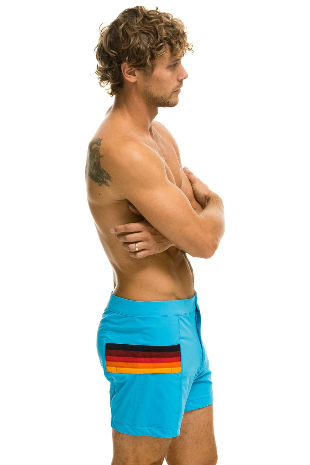 MEN'S HORIZONTAL 5 STRIPE FLEX SHORTS - NEON BLUE - Image 2
