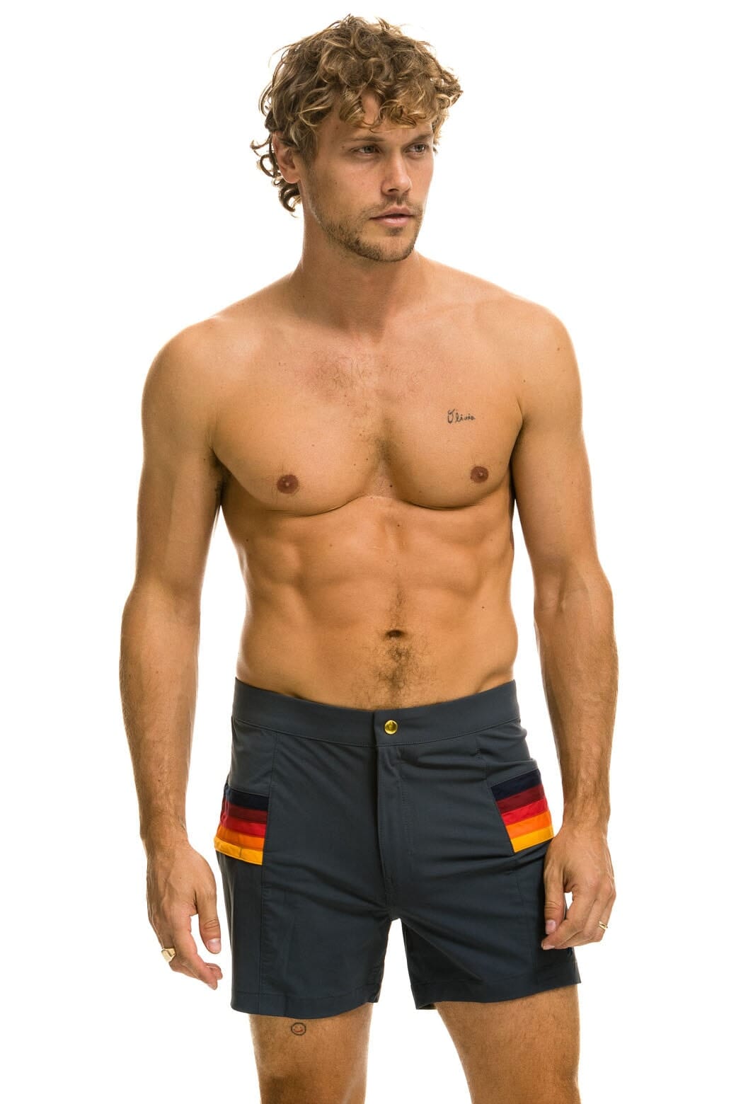 MEN'S HORIZONTAL 5 STRIPE FLEX SHORTS - TITANIUM - Image 5