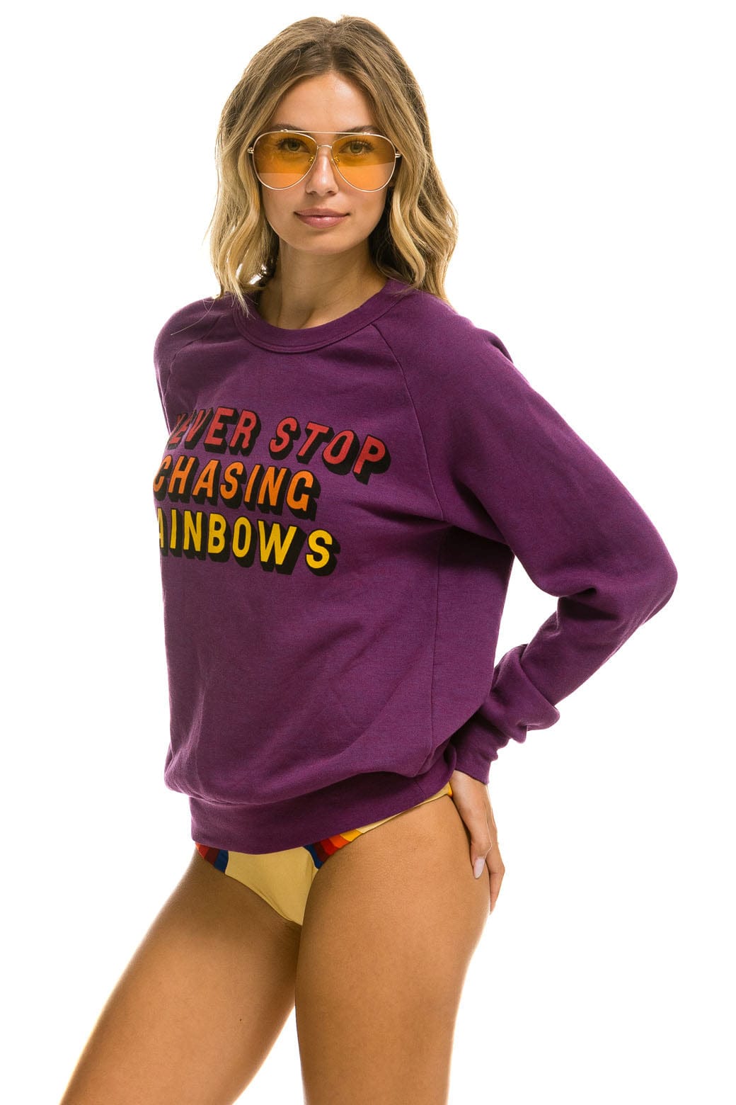 NEVER STOP CHASING RAINBOWS CREW SWEATSHIRT - PURPLE - Image 3