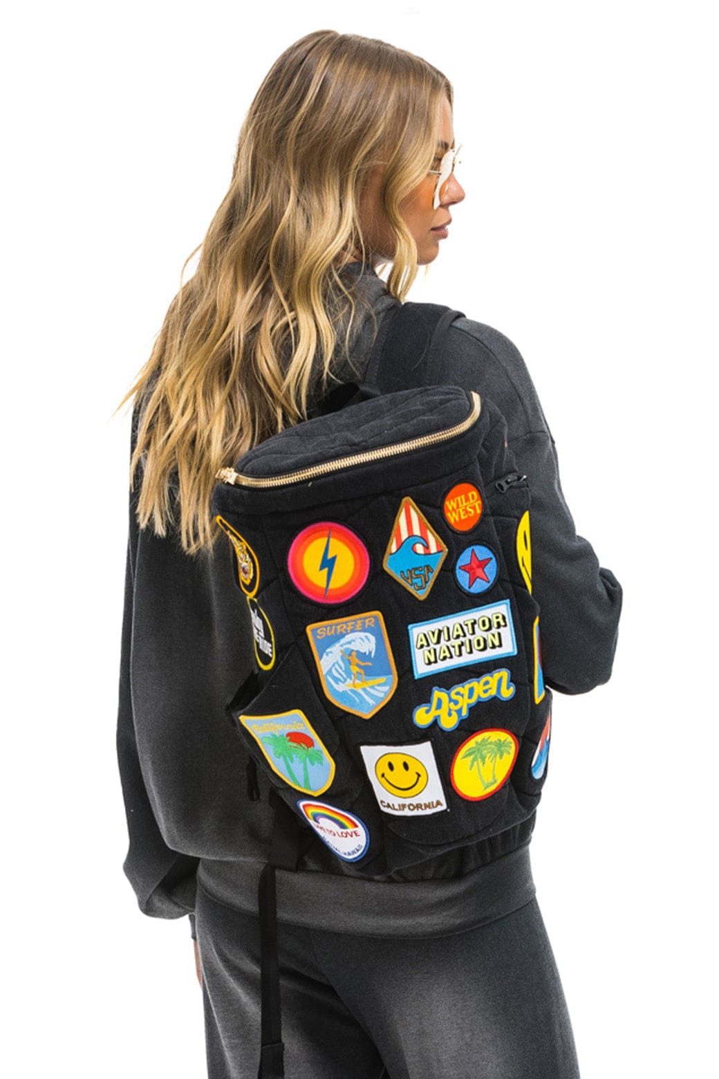 VINTAGE PATCH DENIM PUFFER BACKPACK - VINTAGE BLACK - Image 2
