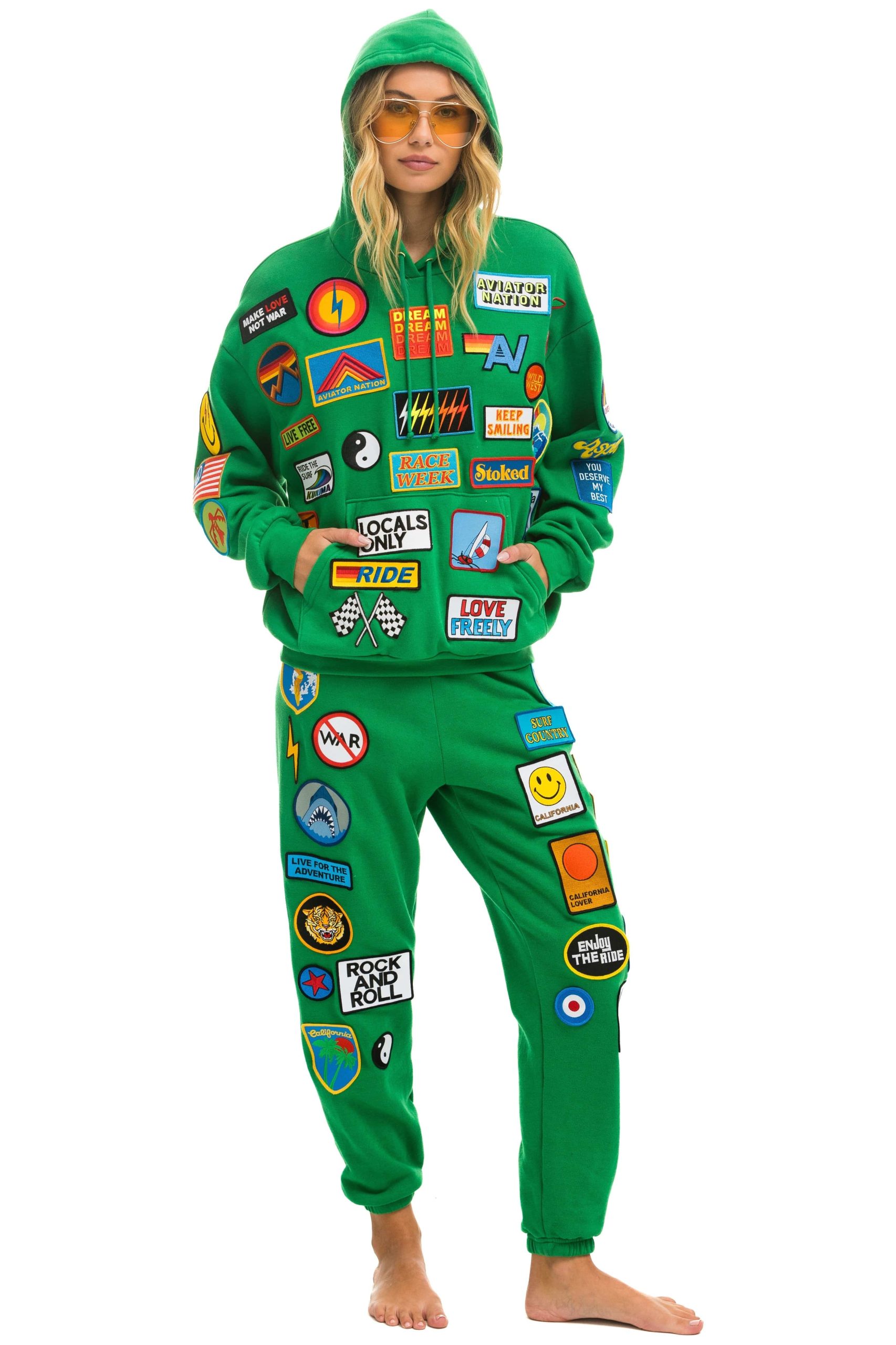VINTAGE PATCH RELAXED PULLOVER HOODIE- KELLY GREEN - Image 10