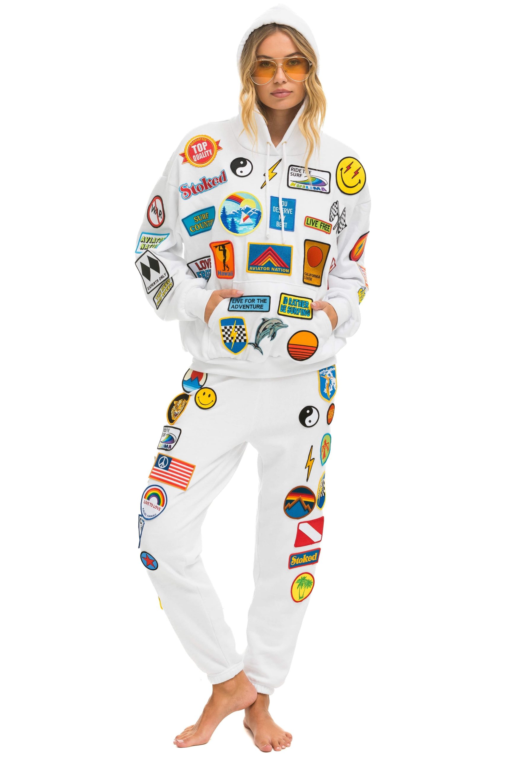 VINTAGE PATCH RELAXED PULLOVER HOODIE- WHITE - Image 5