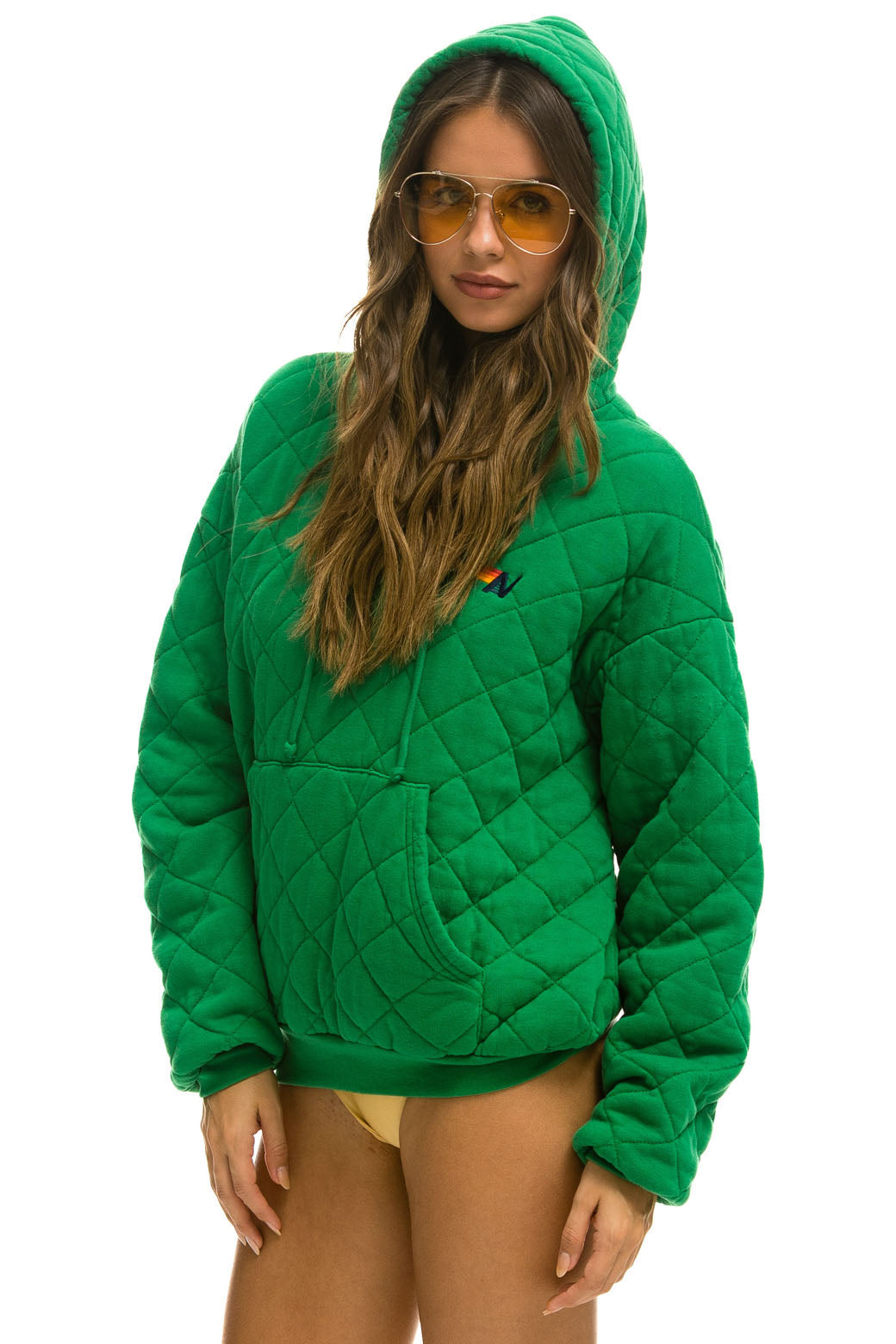 QUILTED RELAXED PULLOVER HOODIE - KELLY GREEN - Image 7