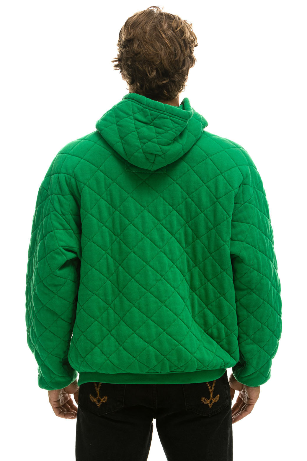 QUILTED RELAXED PULLOVER HOODIE - KELLY GREEN - Image 6