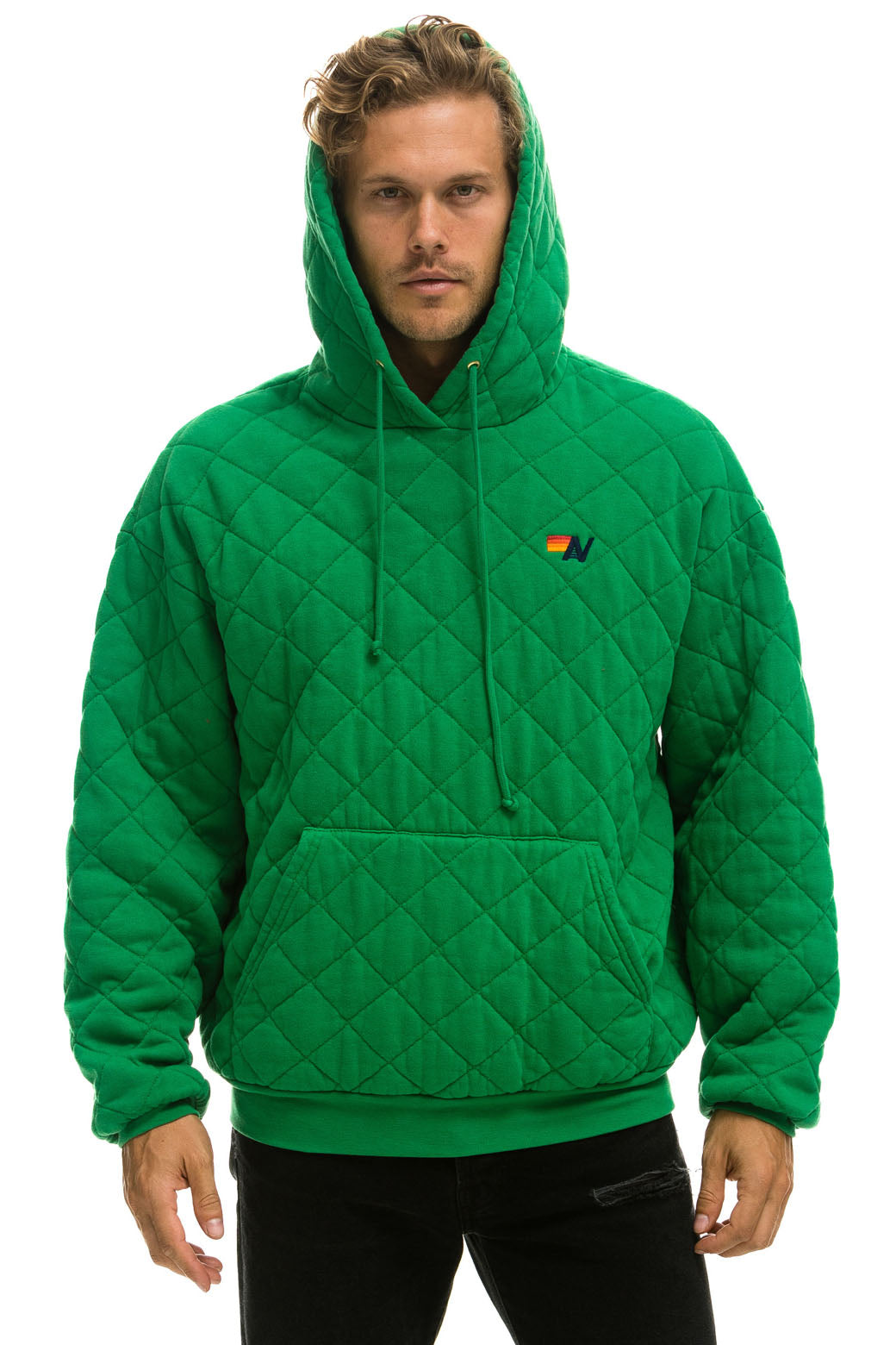 QUILTED RELAXED PULLOVER HOODIE - KELLY GREEN - Image 8