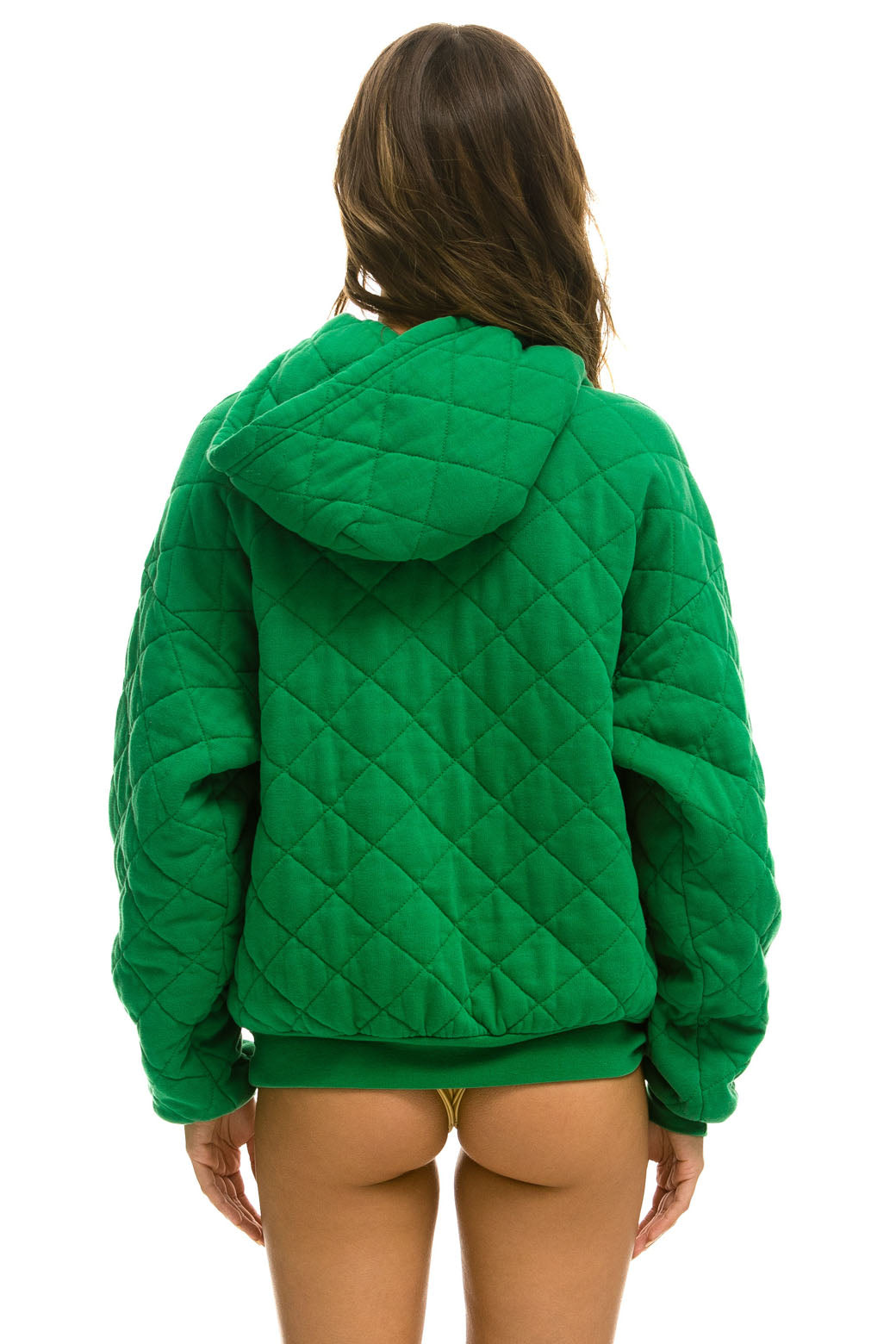 QUILTED RELAXED PULLOVER HOODIE - KELLY GREEN - Image 5