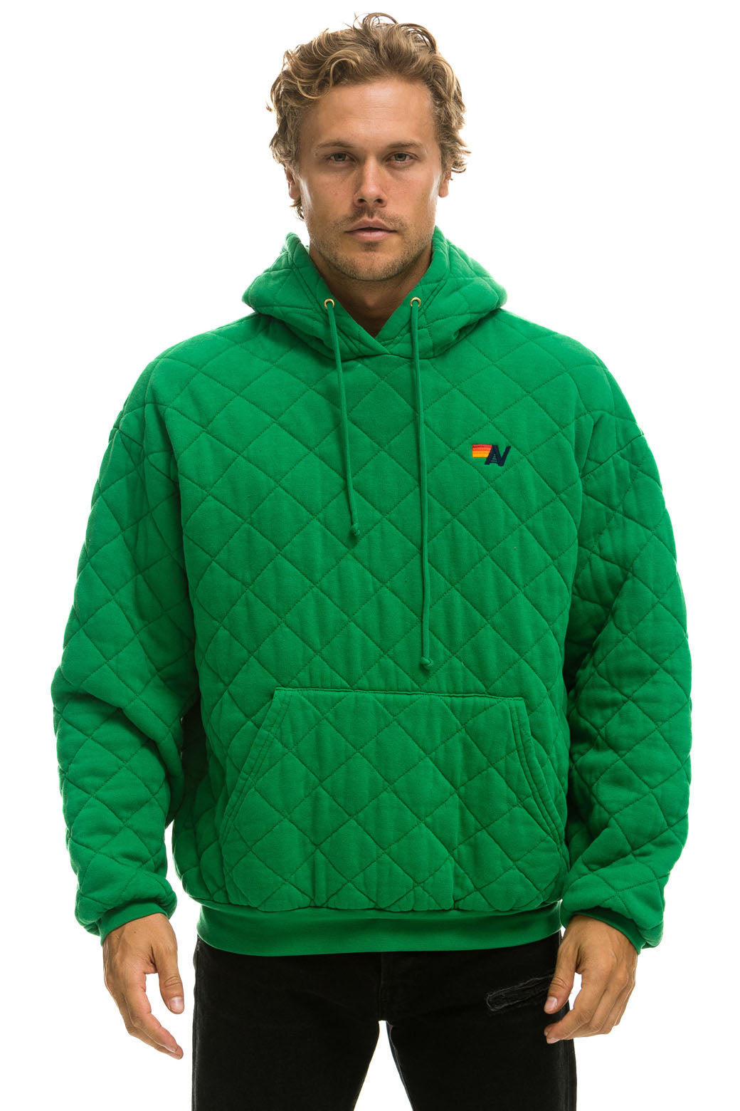 QUILTED RELAXED PULLOVER HOODIE - KELLY GREEN - Image 2