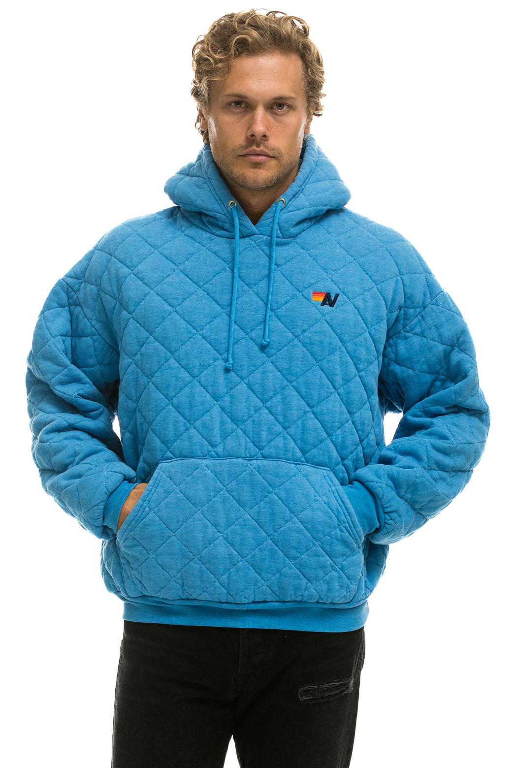 QUILTED RELAXED PULLOVER HOODIE - OCEAN - Image 2