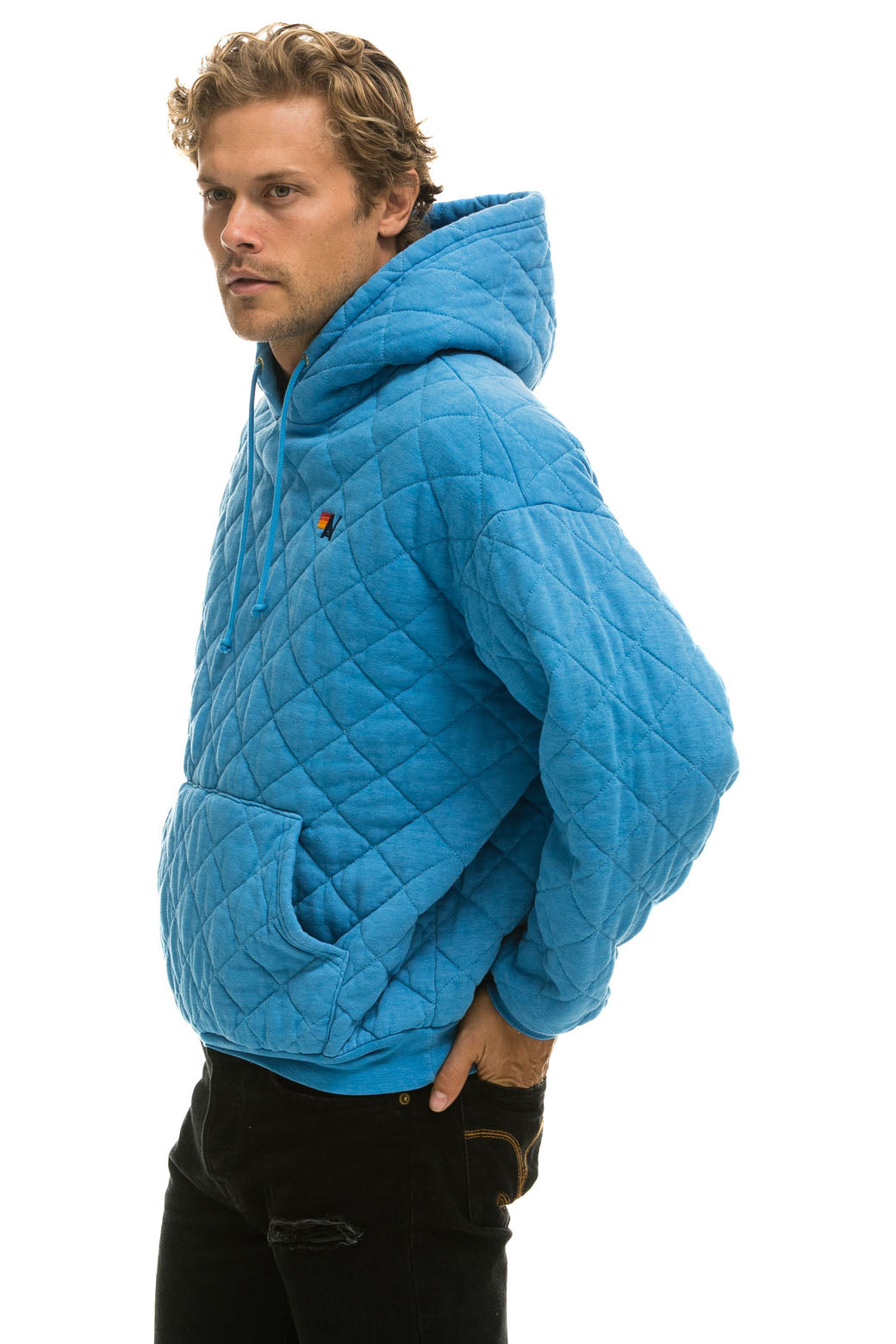 QUILTED RELAXED PULLOVER HOODIE - OCEAN - Image 4