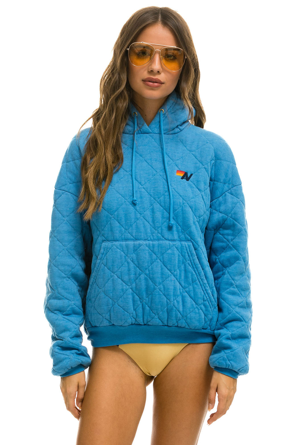 QUILTED RELAXED PULLOVER HOODIE - OCEAN - Image 3